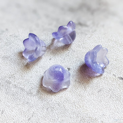 Perles coupelles calottes fleur clochette verre violet 7x12mm x10