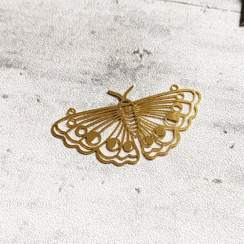 1 pendentif breloque connecteur papillon de nuit acier inoxydable doré 48x25mm x1