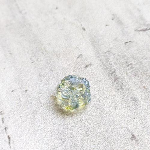 Perle verre fleur relief 15 mm jaune vert transparent x1