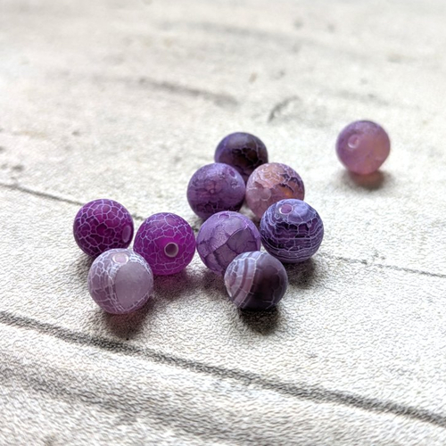 Perles en pierre agate effet craquelé givré violet 6 mm x10