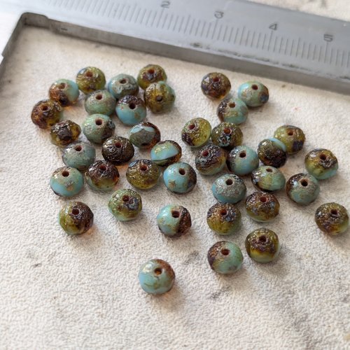 Perles en verre tchèque rondelles "picasso" vert marron bleu 5x3mm x10