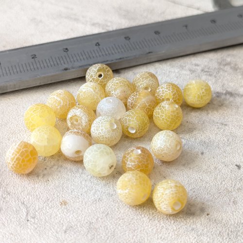 Perles en pierre agate effet craquelé givré jaune 8 mm x 10