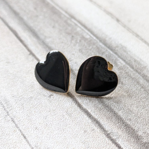 Supports boucles d'oreilles puces cuivre coeur noir doré x2 (1 paire)