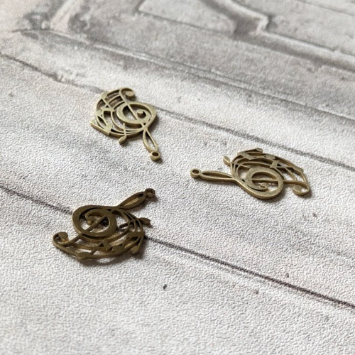 1 connecteur pendentif breloque acier inoxydable doré clé note musique 27x17mm x1