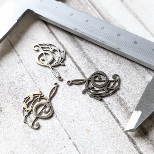 1 connecteur pendentif breloque acier inoxydable doré clé note musique 27x17mm x1