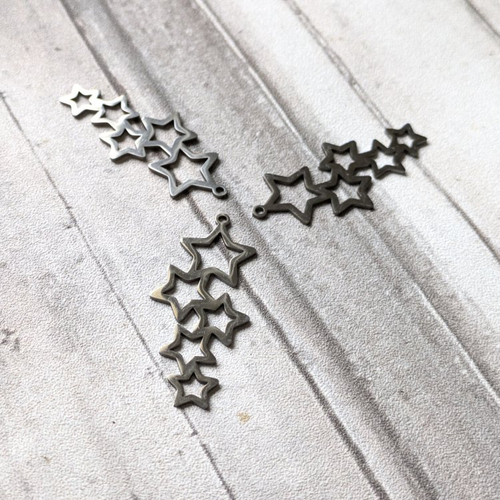 1 pendentif breloque acier inoxydable argent étoiles tombantes 45x20mm