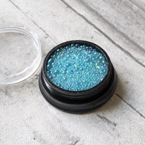 Environ 20g de mini billes en verre effet bulle reflets colorés pour résine uv ou résine époxy, bleu clair transparent