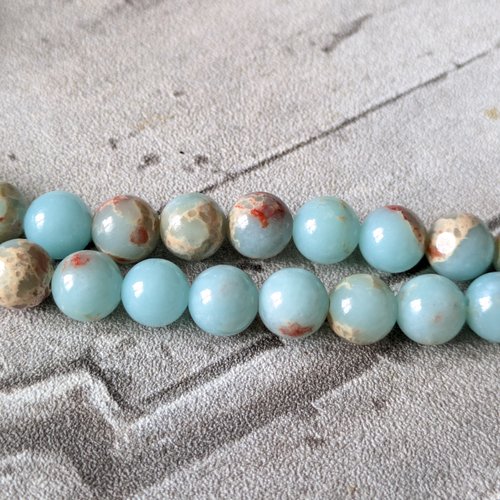 Perles rondes en pierre shoushan synthétique ou pyrophyllite bleue 8 mm x10