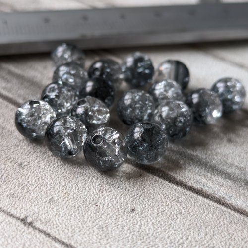 Perles rondes effet craquelé noir transparent acrylique 8 mm x50
