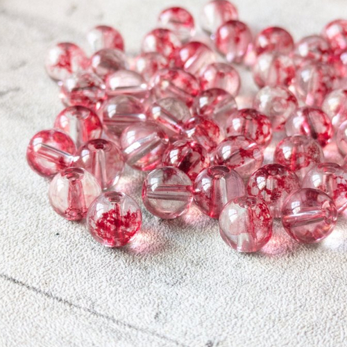 Perles rondes transparent peinte tréfilé rouge 8 mm x10