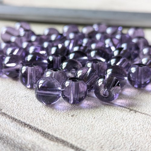 Perles verre rondes violet translucide 8 mm x10
