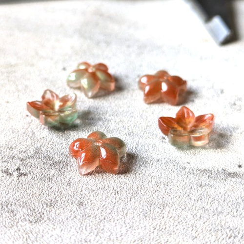 Perles coupelles calottes fleur verre orange et vert 12 mm x5