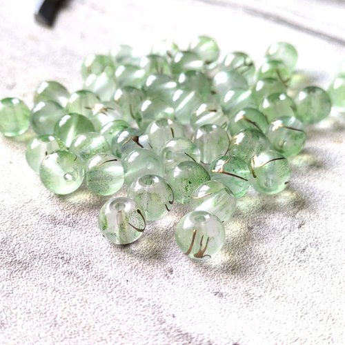Perles rondes vert clair translucide peinte tréfilé doré 8 mm x10