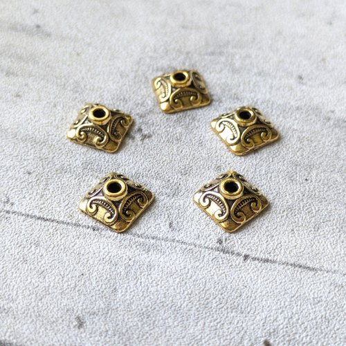 10 coupelles calottes doré carré motif arabesque métal pour perles 10x10mm