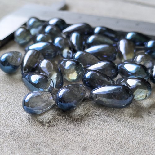 Perles gouttes en verre bleu brillant reflets transparents 15x7mm x10