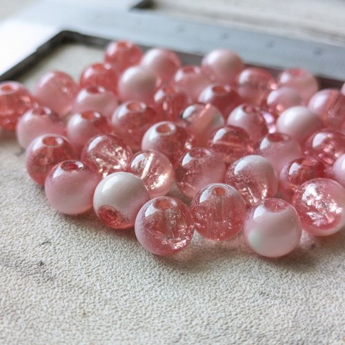 Perles rondes effet craquelé rose blanc 8 mm x10