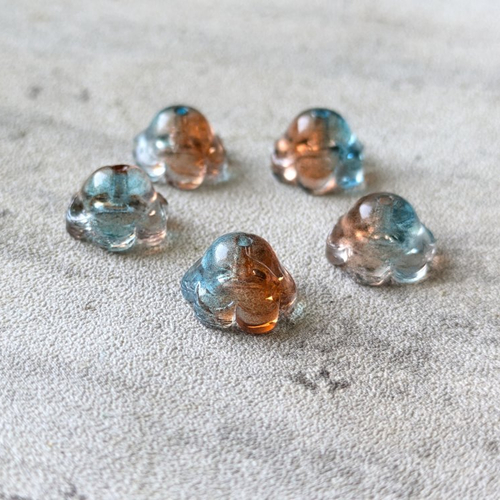 Perles coupelles calottes fleur clochette verre turquoise marron 7x12mm x10