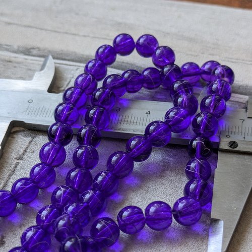 Perles verre violet pop tréfilé blanc 8 mm x10