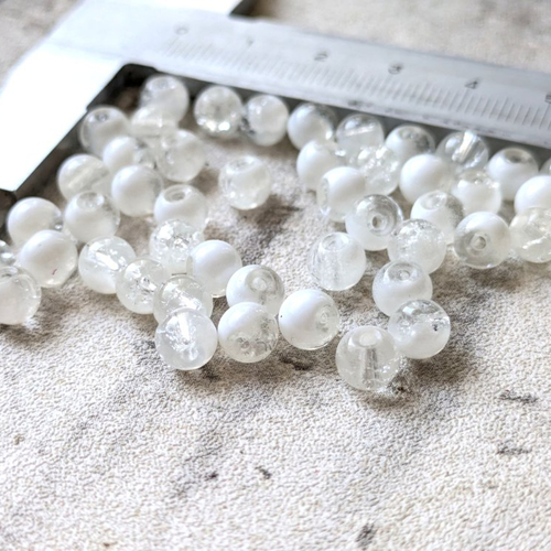Perles rondes effet craquelé blanc transparent 6 mm x10