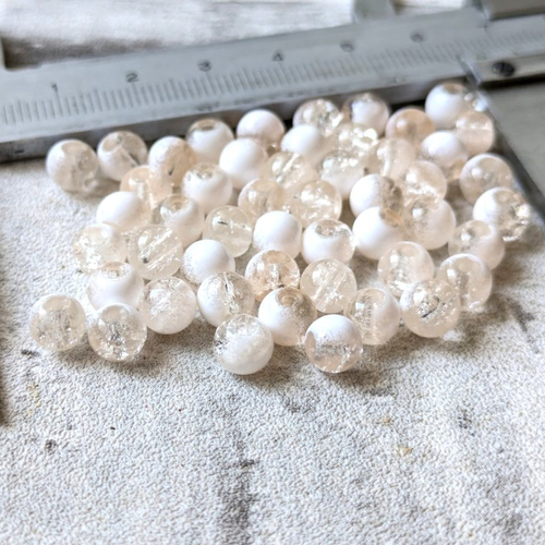 Perles rondes effet craquelé rose clair champagne blanc 6 mm x50