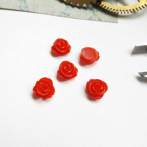 15 cabochons en résine forme fleur rose rouge, à coller, 1,3 cm