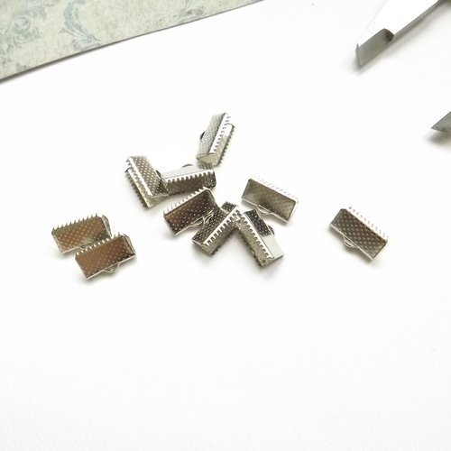 Embouts fermoirs griffe pour cordon ruban bracelet, couleur argenté 12x7mm x10