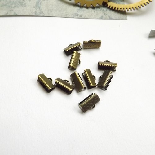 10 fermoirs griffe pour rubans bracelets, couleur bronze, 1,4 x 0,7 cm