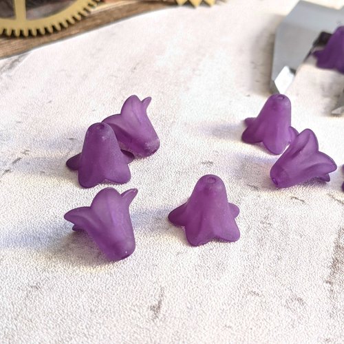 2 perles en plastique lucite violet intercalaires calottes pour créations de bjjoux, forme fleur en cloche