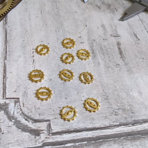 Breloques engrenages métal doré x10