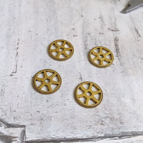 Breloques engrenages métal dorés forme roue x6