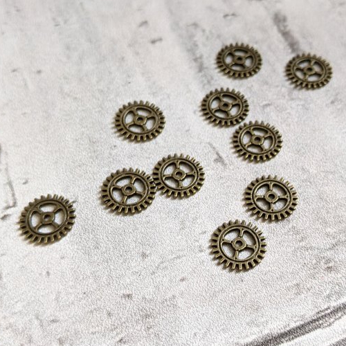 Breloques engrenages métal bronze roues dentées x10