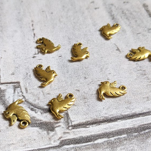 Breloques oiseaux métal doré 13 x 14 mm x 10