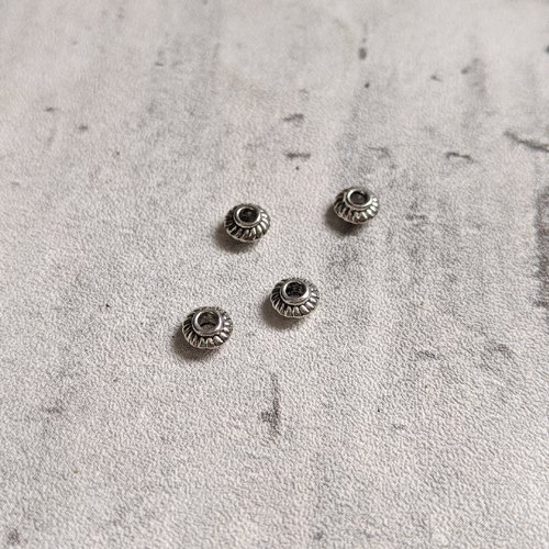 Perles toupies métal argenté style ethnique 6 x 3 mm x10