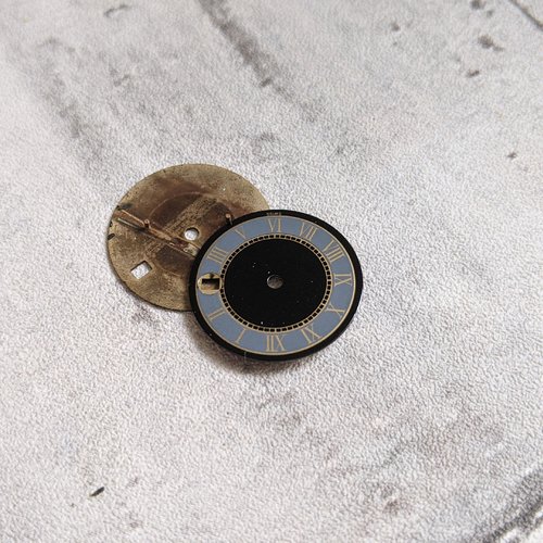 Cadrans de montre noir gris et doré pour bijoux steampunk scrapbooking 20 mm x2