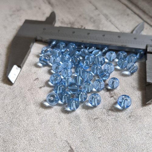 Perles verre ronde bleu translucide 6 mm x47