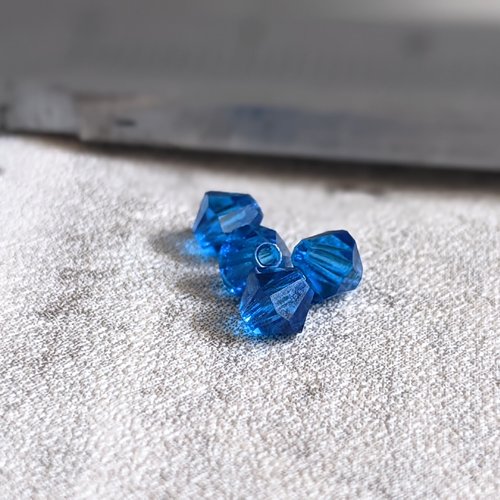 Perles toupies à facettes en cristal de verre bleu roi 4 mm x4