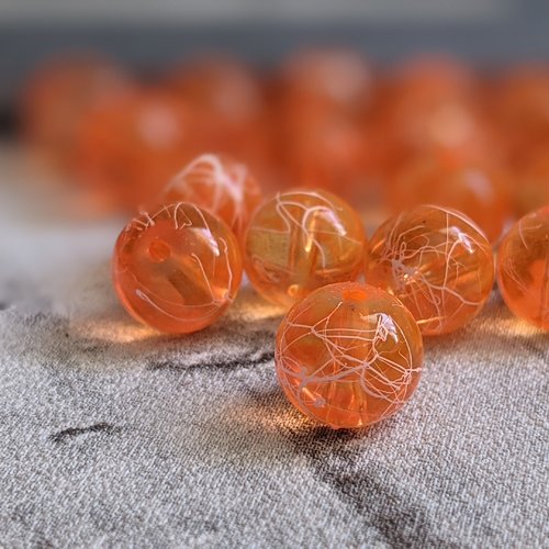 Perles verre orange fluo tréfilé blanc 8 mm x18