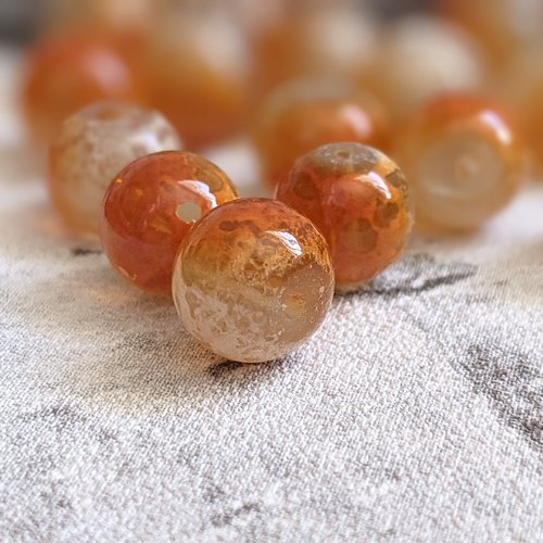 Perles rondes orange en verre effet pelé dégradé 8 mm x17