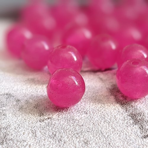 Perles rondes en pierre calcédoine teintée rose fuchsia 8 mm x24