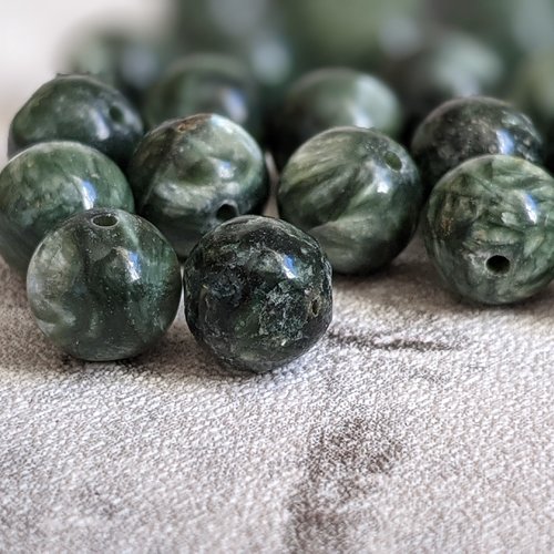 Perles rondes en pierre séraphinite clinochlore vert foncé grade a+ 6 mm x5 rare