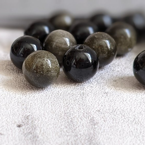 Perles rondes en obsidienne noire doré naturelle très belle qualité 8 mm x10