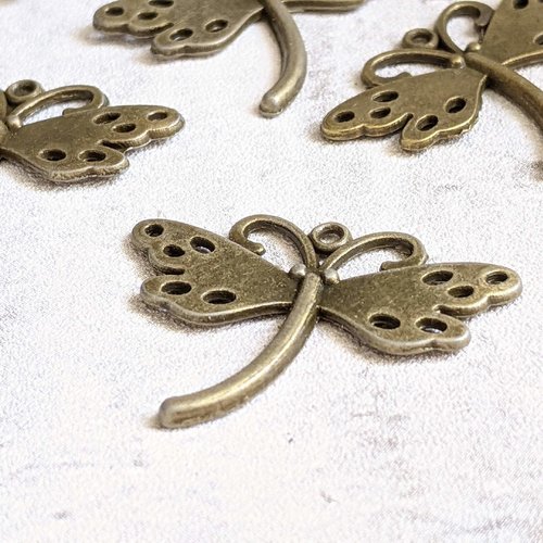 Breloques pendentifs libellules métal bronze 35x28mm x5