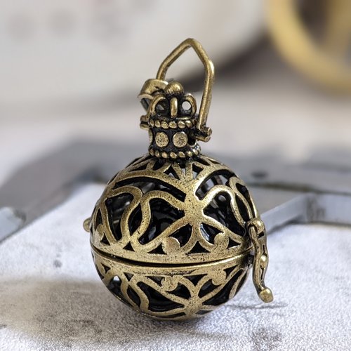 Pendentif cage bronze bola de grossesse pour perle de 16 mm ou boule parfum x1
