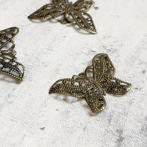 Estampes papillons cuivre couleur bronze filigranes fins 21x30mm x5