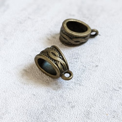 Bélières travaillées anneau collier métal bronze fantaisie 14x8mm x6