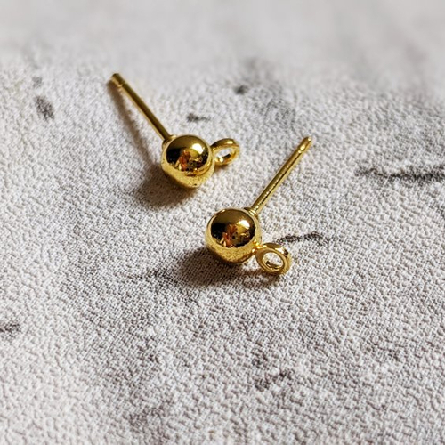 Puces boucles d'oreilles boule en acier inoxydable doré 15x3mm x4 (2 paires)