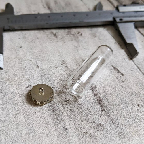 Fiole de verre tube embout métal argenté à coller 40x10mm x1