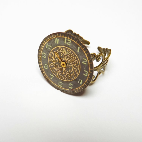 Support bague réglable 17 mm métal bronze filigrané victorien cadran de montre noir et cuivre 20 mm destockage
