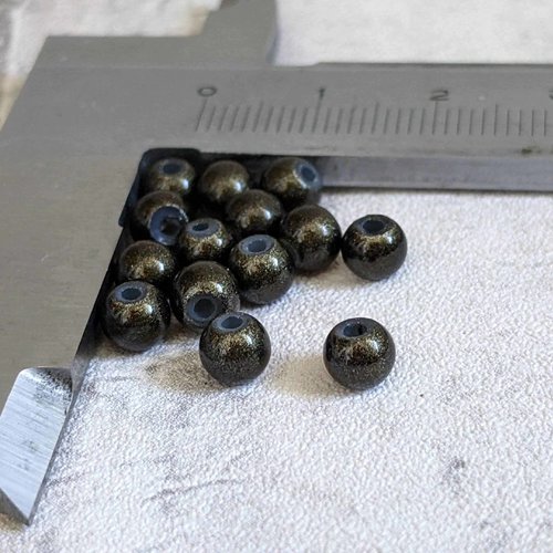 Perles rondes en verre noir et doré pailleté 4mm x14