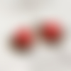 Pendentifs connecteurs goutte bulle bronze cabochon fleur rouge 28x10mm x2